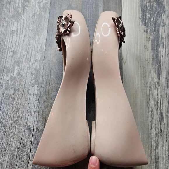 Melissa Flats Balerina Ultragirl Light Pink with Copper Flowers Womens 7 - Picture 7 of 8
